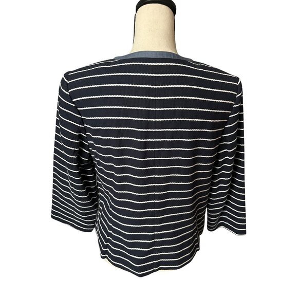 NWT Talbots Navy & White Striped Latch Front Jacket Cotton Contrast Trim Size 12 - Picture 3 of 7